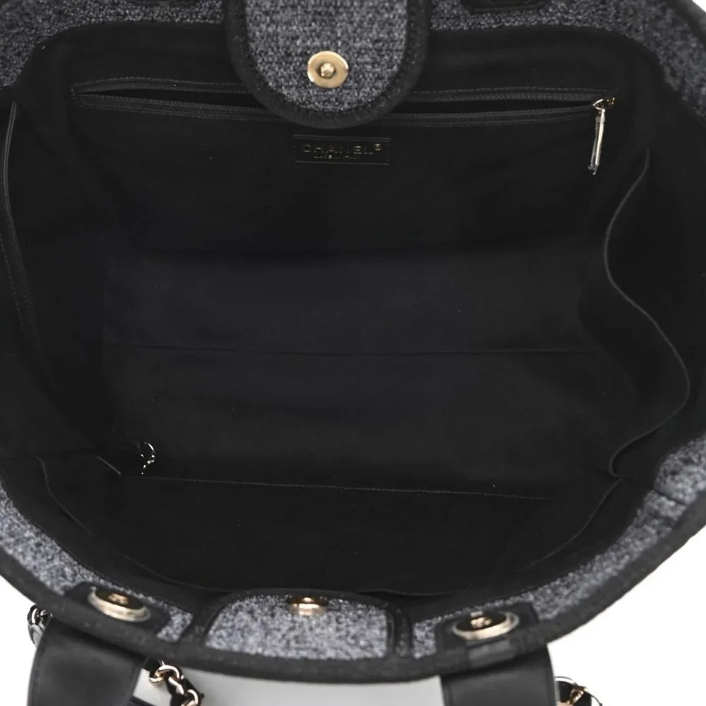 Chanel Large Deauville in Black/Gray with Gold Hardware